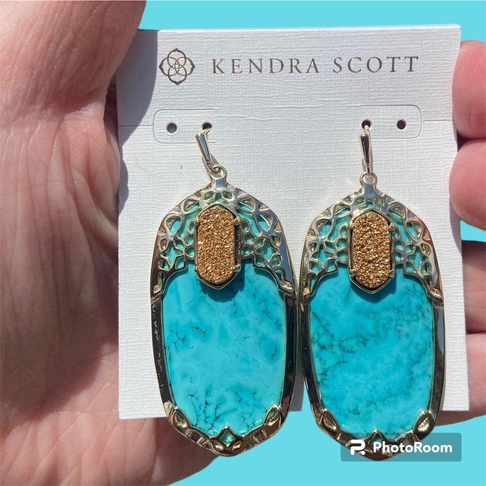 EUC Kendra Scott Deva Turquoise Gold Druzy Earrings